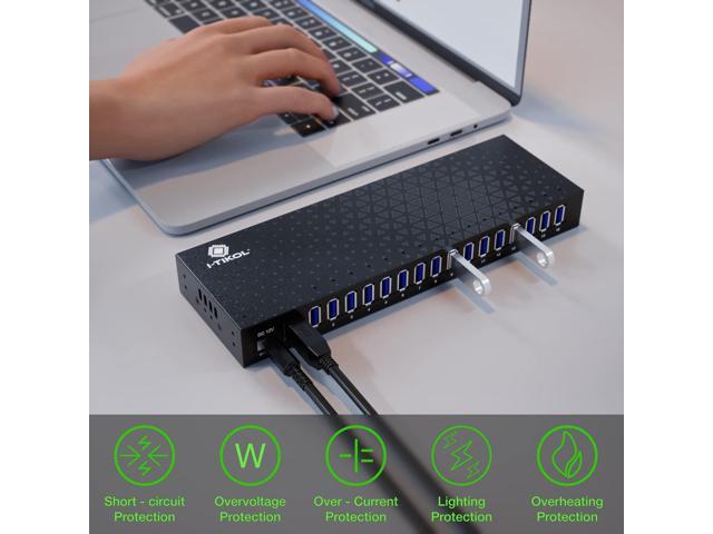 USB 3 0 Hub - 16 Ports Powered USB Hub - Desktop USB Expander Hub - up to 5Gbps High-Speed USB Splitter for Multiple Devices - Aluminum Alloy...