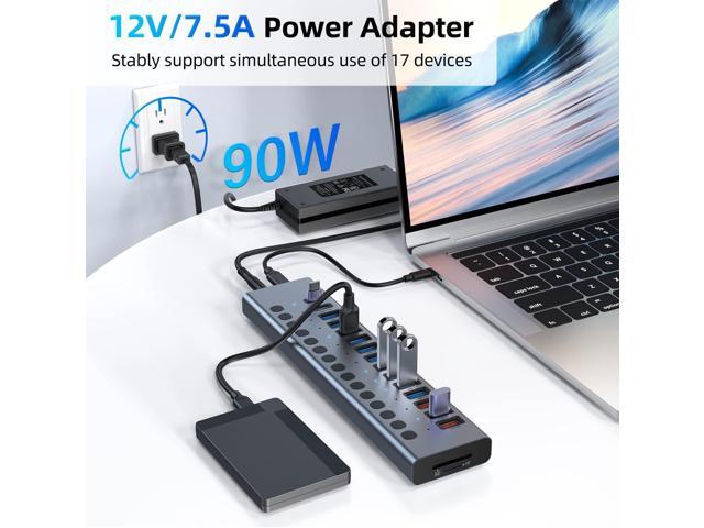 Powered USB Hub, VANGREE 17-Port 90W USB 3.0 Splitter (10 USB 3.0 Ports+3 2.4A Charging Ports+2 USB-C 3.0 Ports+SD/TF Card Reader), Individual...