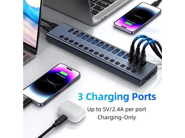 Powered USB Hub, VANGREE 17-Port 90W USB 3.0 Splitter (10 USB 3.0 Ports+3 2.4A Charging Ports+2 USB-C 3.0 Ports+SD/TF Card Reader), Individual...