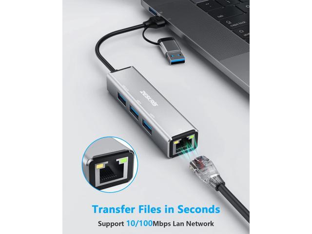USB C Hub, ZESKRIS 4-Port USB 3.0 Hub USB C Adapter Splitter with 1 USB 3.0, 2 USB 2.0, RJ45 Ethernet for MacBook Pro/Air, Mac Dongle, Laptop,...