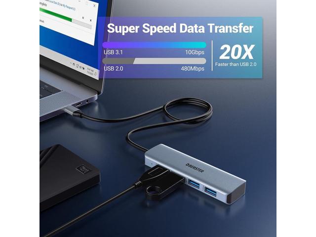 USB C Hub, 4 10 GBS 3.2 Port USB C Adapter Ultra Slim USB 3.2 Hub Data Hub Extra Light Super Speed USB HUB Adapter for MacBook Pro/Air, iPad...