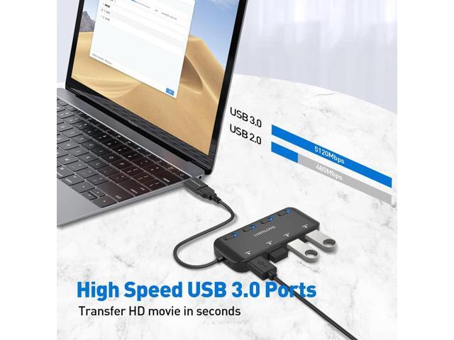 4-Port USB Hub 3.0 with USB C AdapterLYFNLOVE USB Extender with Individual Power Switch, Ultra Slim USB Splitter for Laptop, MacBook Pro/Air/Mini,...