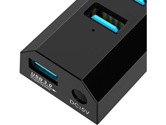 USB Hub, Aiibe 6 Ports Super High Speed USB 3.0 Hub Splitter + 10W Power Adapter + USB 3.0 Cable, Black Smart Fast Charger Powered USB Hub for...