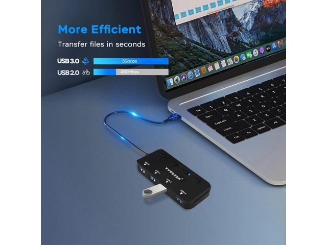 USB 3.0 Hub Splitter, 4-Port USB Extender Hub for Laptop, VVTOYER Multi USB Port Expander Adapter with Individual Power Switches