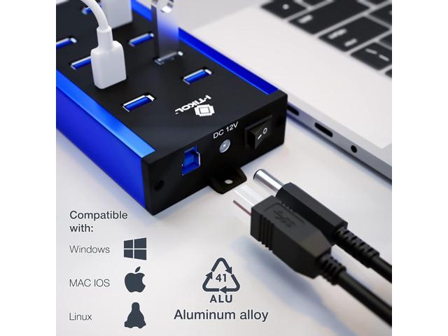 10 Ports Powered USB Hub - USB 3 0 Hub - USB Expander Hub 12V 5A 60W 2.4mA Power Adapter - up to 5Gbps High-Speed USB Splitter - Aluminum Alloy...