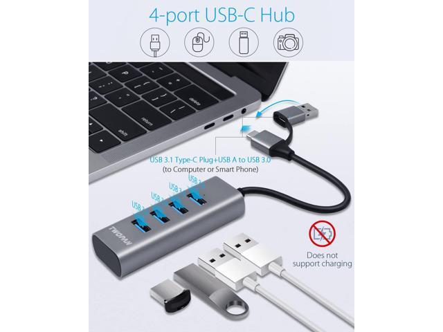 USB to USB Hub & USB C Hub T1-AC, USB C to USB 3.0 High Speed Ports Hub, 4-Port USB 3.0 Hub Adapter for MacBook, Tablet and Smartphone, Space...
