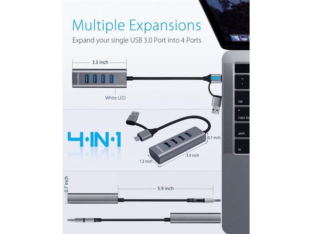 USB to USB Hub & USB C Hub T1-AC, USB C to USB 3.0 High Speed Ports Hub, 4-Port USB 3.0 Hub Adapter for MacBook, Tablet and Smartphone, Space...