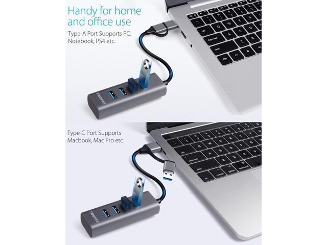 USB to USB Hub & USB C Hub T1-AC, USB C to USB 3.0 High Speed Ports Hub, 4-Port USB 3.0 Hub Adapter for MacBook, Tablet and Smartphone, Space...