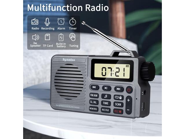 Portable AM/FM Radio, Small Pocket Radio with Bass Speaker, Support Micro SD Card and Record, Long Battery Life, Alarm and Sleep Function