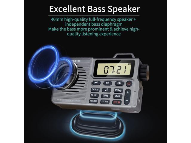 Portable AM/FM Radio, Small Pocket Radio with Bass Speaker, Support Micro SD Card and Record, Long Battery Life, Alarm and Sleep Function