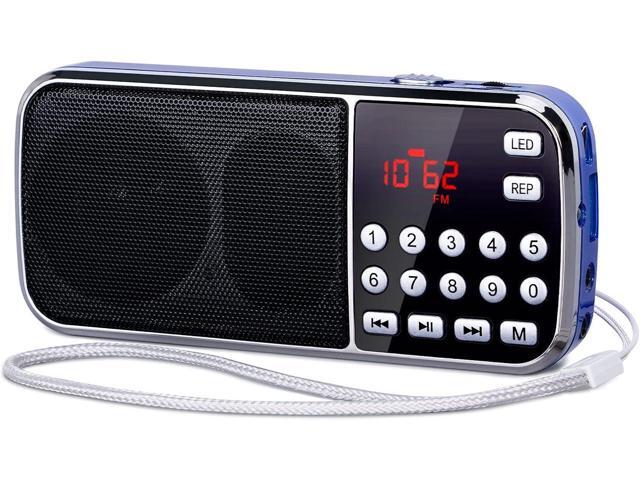 PRUNUS J-189 Bluetooth AM FM Radio, Small Portable Radios - Dual Speaker Heavy Bass, LED Flashlight, Pocket Size, TF Card USB AUX MP3 Player,...