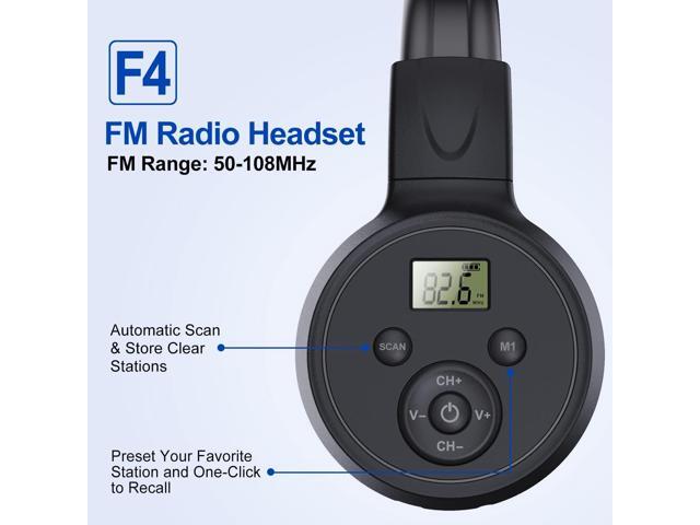 F4 Rechargeable & Portable Personal FM Radio Headphones with Best Reception, FM Headset Radio Receiver for Meeting, Daily Works, Hiking, Jogging
