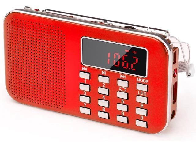 PRUNUS Mini Portable Radio AM FM Pocket Radio with MP3, LED Flashlight, Digital Radios Speaker Support Micro SD/TF Card/USB, Auto Scan Save,...