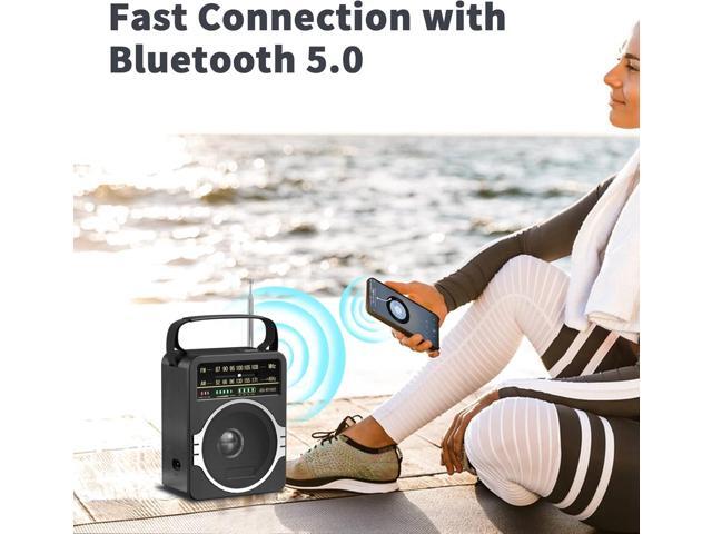 Portable AM FM Radio, Bluetooth 5.0 Radios 5 Watts Loud Speaker,FM Radio Built-in Rechargeable Battery/DC D*4 Cell Battery Operated & AC Power Plug...
