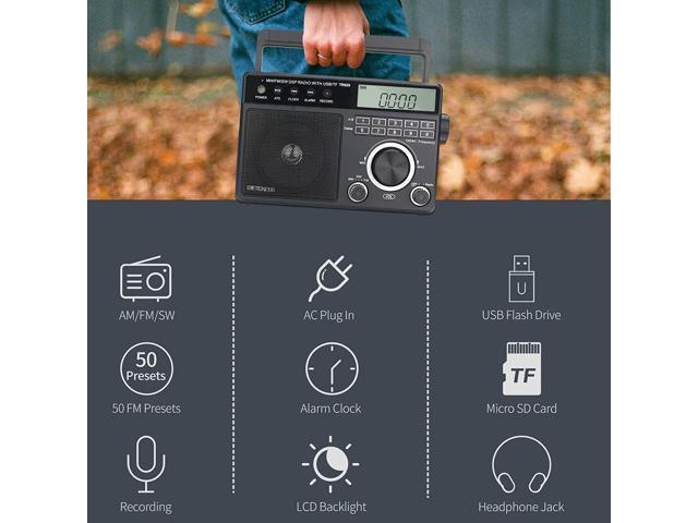 Retekess TR629 Portable Shortwave Radios, Digital Radio AM FM Plug in with DSP, Support Backlight LCD Display, Digital Tuning and Preset, USB,...
