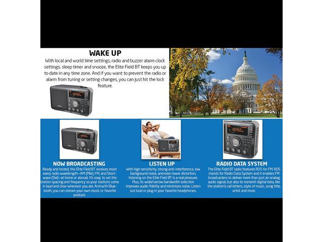 Eton - Elite Field AM/FM/Shortwave Desktop Radio with Bluetooth, Mineral Grey, 2-Band, Bluetooth Ready, LCD Display, Headphone Jack, Strong...