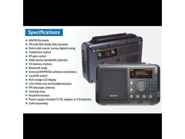 Eton - Elite Field AM/FM/Shortwave Desktop Radio with Bluetooth, Mineral Grey, 2-Band, Bluetooth Ready, LCD Display, Headphone Jack, Strong...