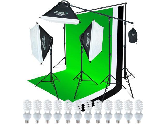 LINCO Lincostore 2000 Watt Photo Studio Lighting Kit with 3 Color Muslin Backdrop Stand Photography Flora X Fluorescent 4-Socket Light Bank and. photo