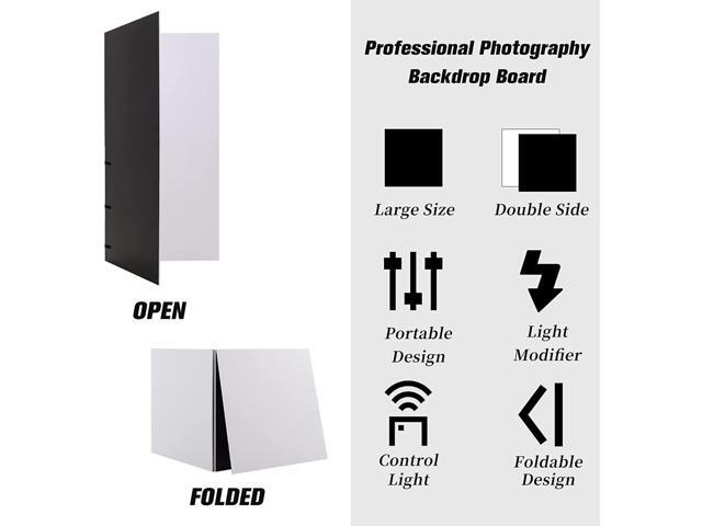 Photography Foldable Reflector Backdrop, 78.7x78.7inch 2 in 1 Background Cardboard, Double Sided Black/White Light Diffuser Board, BEIYANG