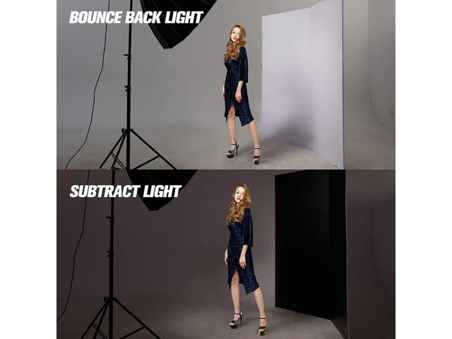 Photography Foldable Reflector Backdrop, 78.7x78.7inch 2 in 1 Background Cardboard, Double Sided Black/White Light Diffuser Board, BEIYANG