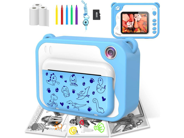 USHINING Instant Print Camera for Kids, 12MP Digital Camera for Kids Aged 3-12 Ink Free Printing 1080P Video Camera for Kids with 32GB SD...
