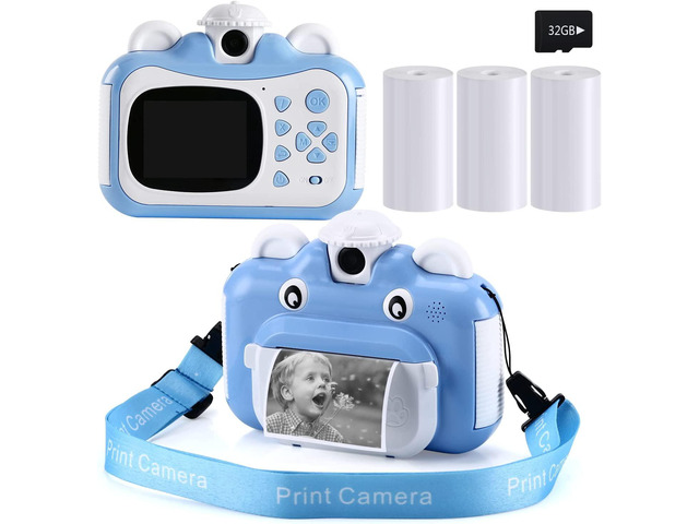 Barchrons Instant Print Digital Kids Camera 1080P Rechargeable Kids Camera Video Camera with 32G SD Card for 6-12 Years Old Birthday Gift