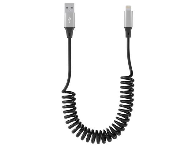 Coiled Lightning Cable Apple Carplay Compatible [Apple MFi Certified] Retractable iPhone Charger with Data Sync, Short iPhone Charger Cord for...