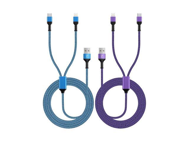 Multi Charging Cable 2-in-1, 4FT Long Multiple Charger Cord USB to Lightning & Type C Port Apple and Android Braided Charging Wire for iPhone 16 15...