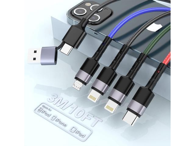 10 Ft USB C Multi Fast Charging Cable Universal USB Cellphone Cables 4 in 1 Charging Cord with Lightning*2+Type C+Micro USB Nylon Braided Charger...