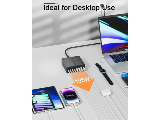 Charger,195W 8-Port USB C Charging Station, 65W Type C Fast Charging Laptop GaN Power Adapter Compatible with MacBook Pro/Air, iPad Pro,iPhone 14...