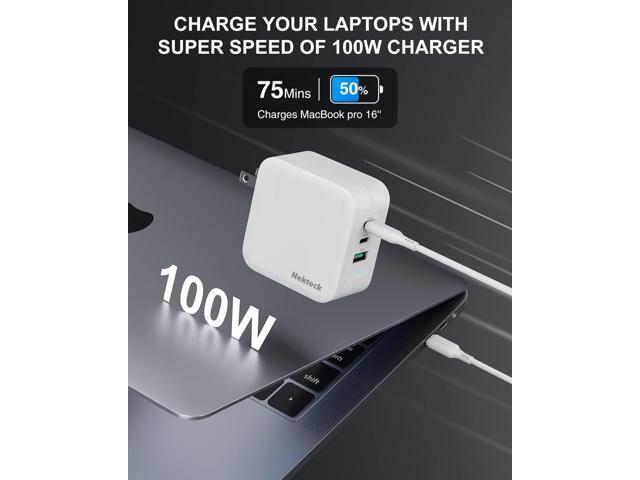 Nekteck GaN Charger 100W USB C Charger 3-Ports with PD.3 and QC.3, Compact Fast Foldable Wall Charger for iPhone 15 Series, MacBook Pro/Air, Google...