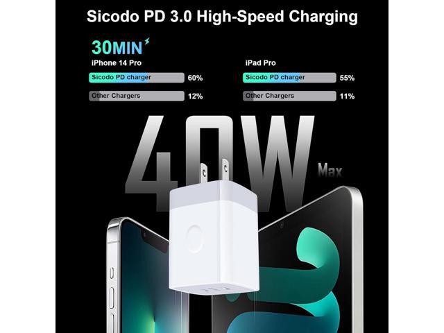 USB C Block,Sicodo 40W Dual USB C Wall Charger,2-Port PD 3.0 20W USB C Cube Power Adapter for iPhone 16/16 Pro/16 Pro Max/15/14/13/12/X...