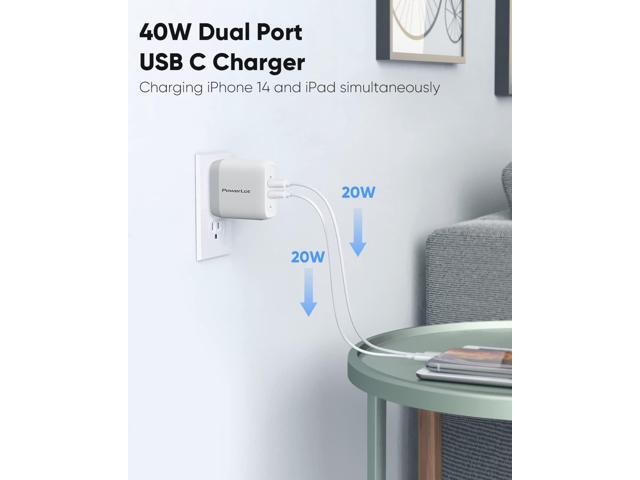 USB C Charger Block, 40W USB C Wall Charger GaN Foldable USB C Power Adapter 2-Port (20W+20W) PD Fast Charging Block for iPhone 15/15 Pro/ 15 Pro...