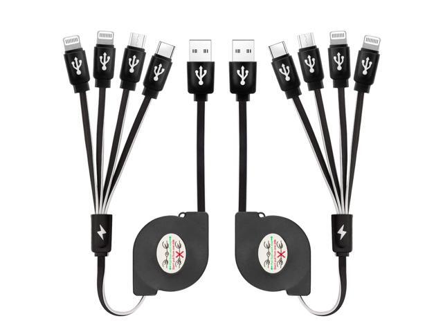 Multi Charging Cable 2 Pack 3FT, 4 in 1 Retractable Multiple Charger Cord Multi USB Cable Adapter with Dual Lightning/Type C/Micro USB Port for...