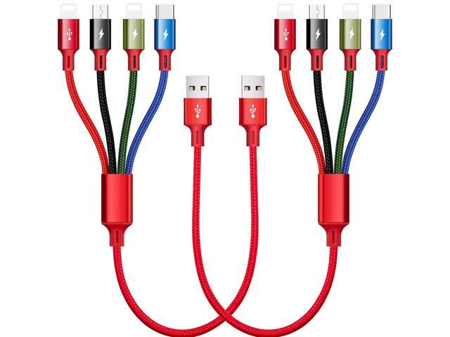 Short Multi Charging Cable, 1Ft/2Pack Multi Charging Cord, 4 in 1 Multi Charger Cable,Multi Charger,Fast Charging with IP/Type C/Micro USB Ports...