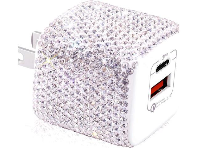 USB C Wall Charger 20W Bling PD & QC 3.0 2 Port Charger with 20W Mini USB-C Power Adapter Compatible with iPhone iPad AirPods Samsung Galaxy and More