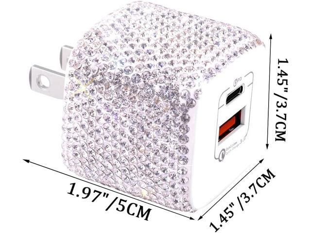 USB C Wall Charger 20W Bling PD & QC 3.0 2 Port Charger with 20W Mini USB-C Power Adapter Compatible with iPhone iPad AirPods Samsung Galaxy and More