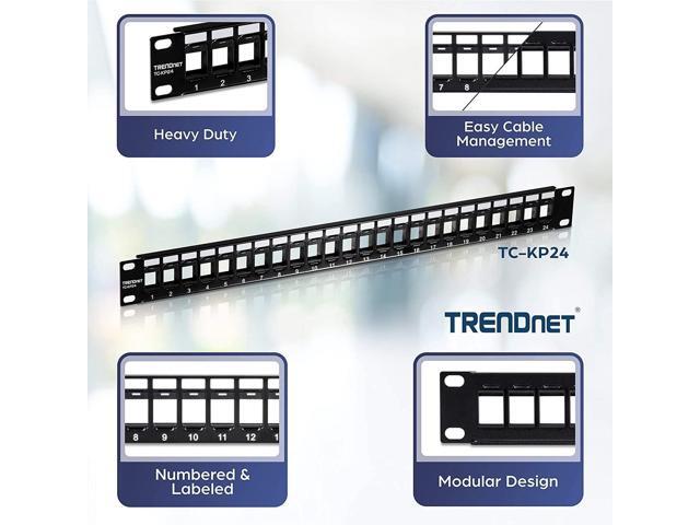 TRENDnet 24-Port Blank Keystone 1U Patch Panel, 1U 19' Metal Rackmount Housing, Recommended With TC-K25C6 & TC-K50C6 Cat6 Keystone Jacks (Sold...