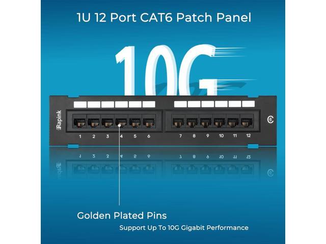 Patch Panel 12 Port Cat6 10G Support, Network Patch Panel UTP 10-Inch, Wallmount 1U Ethernet Patch Panel Punch Down Block for Cat6, Cat5e, Cat5...