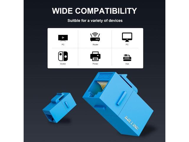 iwillink RJ45 Cat6 Keystone Coupler 10-Pack, Female to Female Cat6 Keystone Jack, UTP Keystone Coupler Insert, Blue