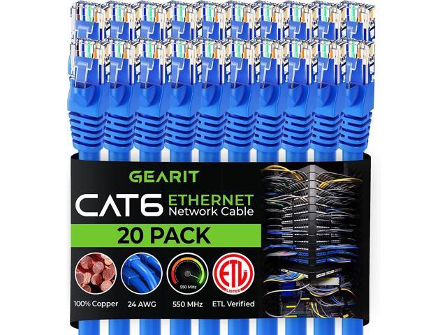 GearIT Cat 6 Ethernet Cable 7 ft (20-Pack) - Cat6 Patch Cable, Cat 6 Patch Cable, Cat6 Cable, Cat 6 Cable, Cat6 Ethernet Cable, Network Cable,.