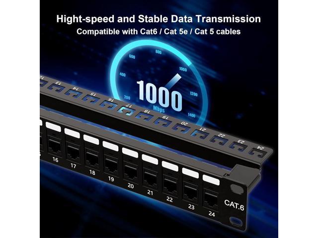 iwillink 24 Port Patch Panel, RJ45 Through Coupler 1U Cat6 Patch Panel UTP 19-Inch with Back Bar, Wallmount or Rackmount, Compatible with Cat5,...