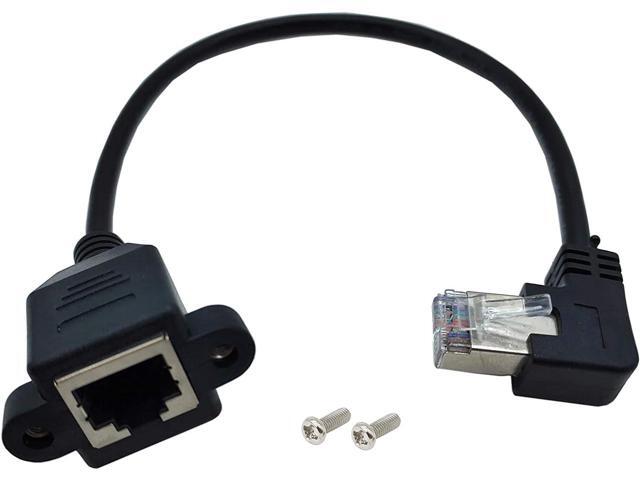 Qaoquda CAT6 Network Extension Cable,90 Degree RJ45 A Male to A Female Screw Panel Mount Extension Cable,Support Ethernet Cat 5e/Cat 6-10 inch (Right)