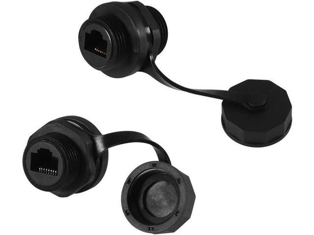 UMLIFE 2PCS RJ45 Ethernet LAN Cable Connector CAT6 Shielded Industrial Panel Mount Bulkhead Feed Thru Coupler with Waterproof IP67 Dustproof Cap...