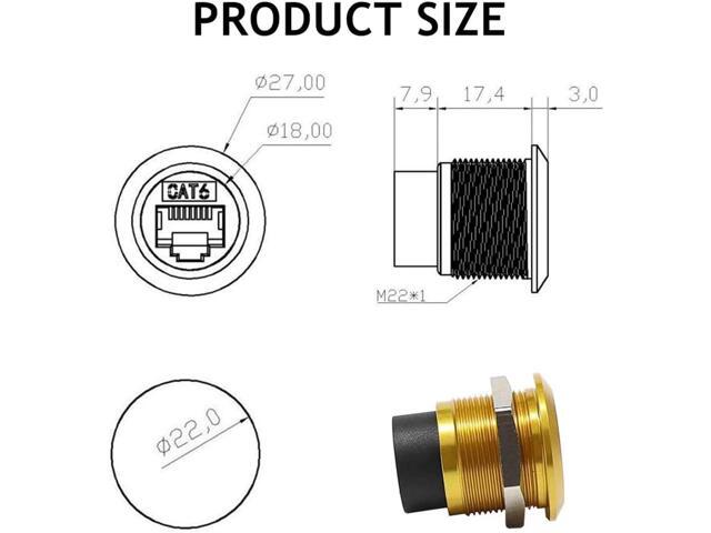 2PCS RJ45 Panel Mount Connector, CAT6 Ethernet LAN Pass Through Coupler, Female to Female Bulkhead Adapter(Gold)