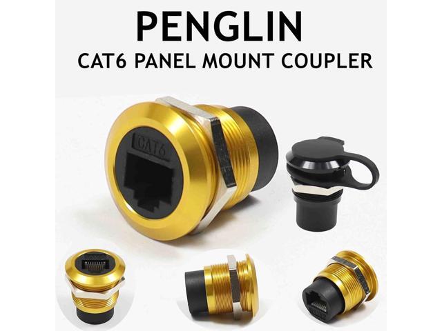 2PCS RJ45 Panel Mount Connector, CAT6 Ethernet LAN Pass Through Coupler, Female to Female Bulkhead Adapter(Gold)