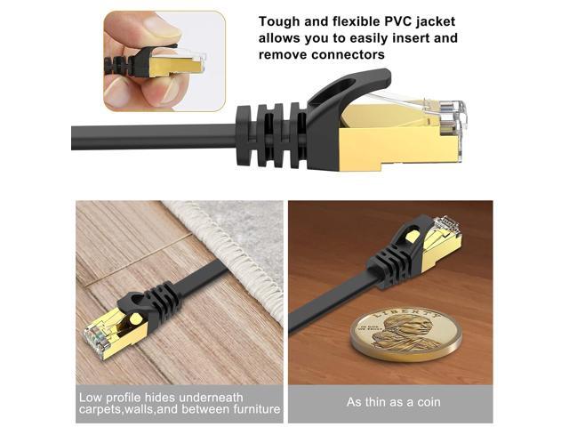 Ercielook CAT8 Ethernet Cable 25 ft High Speed, Shielded Flat Internet Cable with Clips, for Router/Gaming/Modem - Black