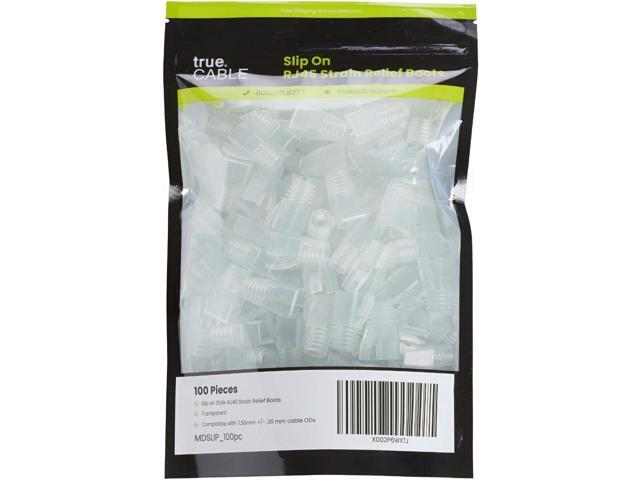 trueCABLE RJ45 Strain Relief Boots, 7.5mm Slip-On PVC Plug Cover, Transparent, 100 Pieces