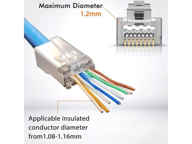 Shielded RJ45 Cat6 Cat 6A Connectors - Pass Through Connector Gold Plated 3 Prong 8P8C Modular Plugs for FTP/STP Stranded Ethernet Cable & Solid...