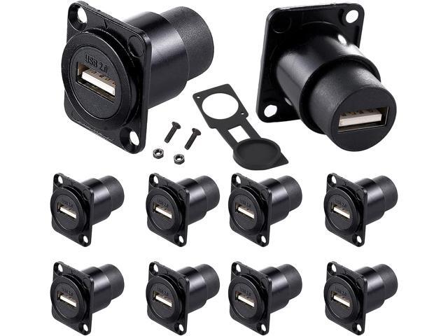 10Pack D-Type USB 2.0 Panel Mount Connector, Solderless USB2.0 Female to Female Feed Thru Bulkhead Converter for Audio Video Network Industrial...
